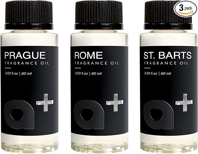 Aromar+ Fragrance Oil – Signature Set – Prague, Rome & St. Bartz – Inspired by Baccarat, Santal & Nature – for Waterless Diffusers – 60mL Bottles (Pack of 3)