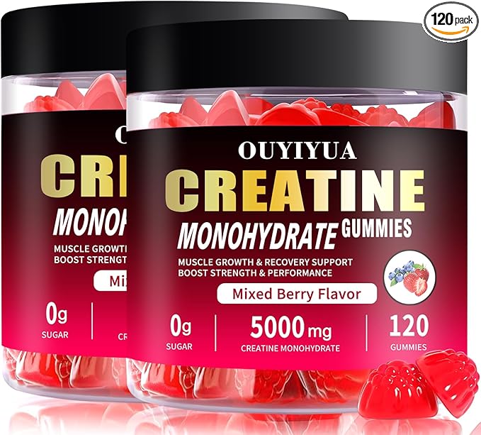 Creatine Monohydrate Gummies 5000mg for Men & Women - Sugar Free Pre-Workout Supplement, Chewables for Muscle Strength, Muscle Builder, Energy Boost, Mixed Berry Flavor, 120 Count (2 Pack)