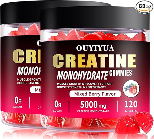 Creatine Monohydrate Gummies 5000mg for Men & Women - Sugar Free Pre-Workout Supplement, Chewables for Muscle Strength, Muscle Builder, Energy Boost, Mixed Berry Flavor, 120 Count (2 Pack)