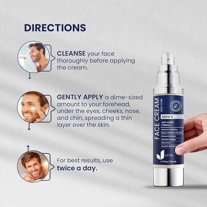 6-in-1 Mens Face Moisturizer: Face Cream for Men - Reduce the Look of Eye Bags, Dark Circles, and Puffiness - Skin Care for Men - 1.7 fl oz - Made in Korea
