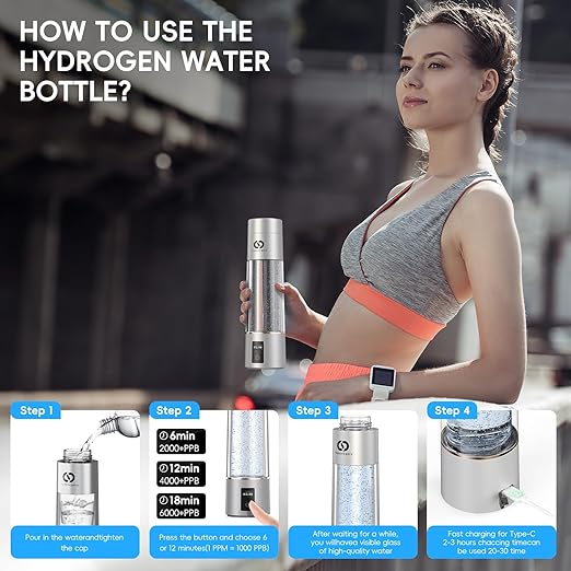 Hydrogen Water Bottle Generator- Up to 6360 PPB - Certified H2 Generator- SPE/PEM Technology - - Portable Hydration & Healthy Gift