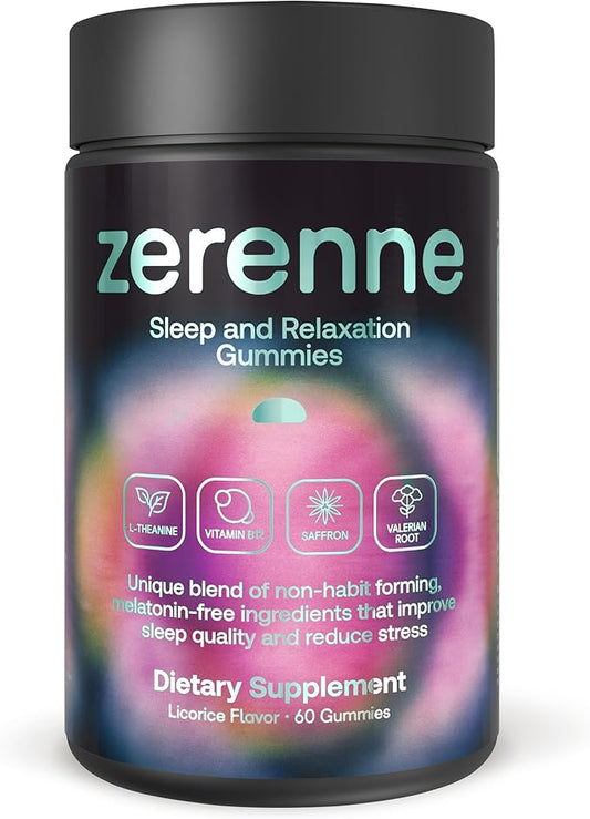 Sleep & Relaxation Gummies, Melatonin-Free Natural Sleep Aid, Stress Relief, Non-Habit Forming Formula, Saffron, Valerian Root, L-Theanine & B12, Licorice Berry, 60 ct 9.6 oz