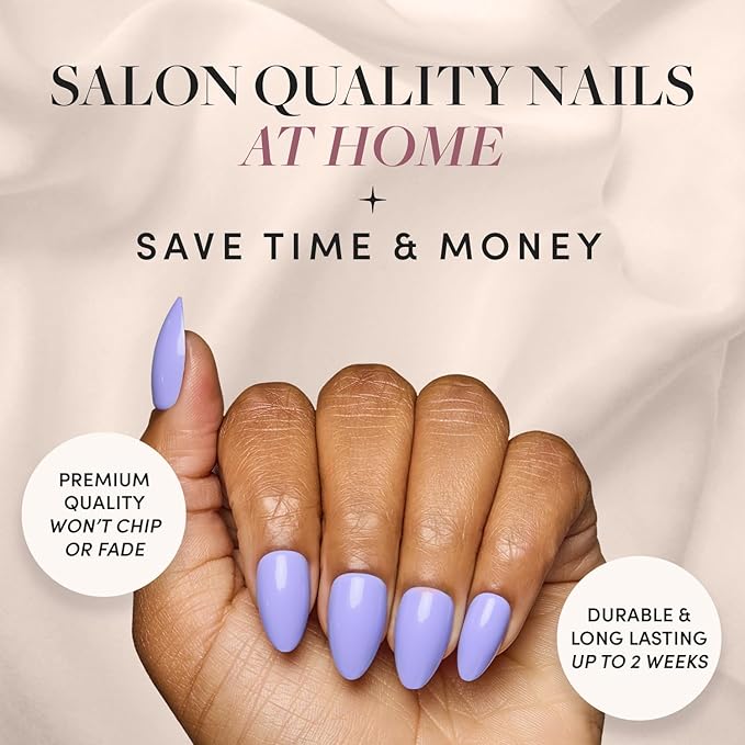 Glamnetic Press On Nails - Periwinkle | Short Almond Purple Fake Nails with Glossy Finish, Salon Quality | 15 Sizes - 30 Nail Kit with Glue