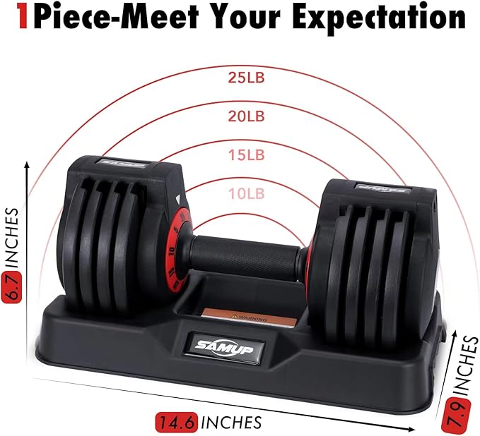 25/55 lbs Pair Adjustable Dumbbells Set, Adjustable Weights Dumbbells Set for Men and Women with Anti-Slip Fast Adjust Weight by Turning Handle,Black Dumbbell with Tray