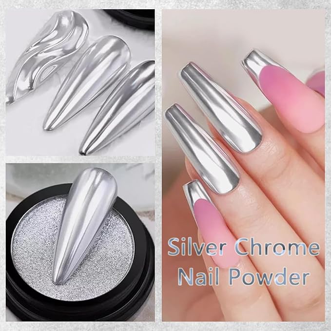 Holographic Mirror White Pearl Chrome Nail Powder Gold Effect Pure Metallic Dust Sequins UV Gel Nail Chrome Pigment for Nail Art Decoration