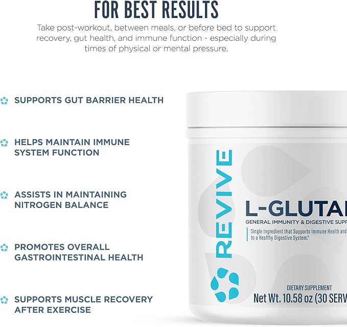 Revive Gut L-Glutamine Powder MD - Muscle Recovery & Immune System Booster for Adults - Promotes Digestive Health & Reduces Muscle Soreness - Immunity & Digestion Vegan Pure L Glutamine Supplement