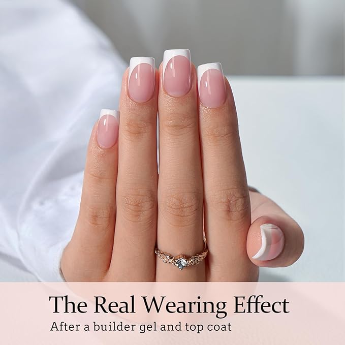 BTArtboxnails XCOATTIPS French Tip Nails - Short Press On Nails, 160 Pcs Pink Square Soft Gel Nail Tips Pre-applied Tip Primer & Base Coat, No Need File False Nails for Gift, 16 Sizes