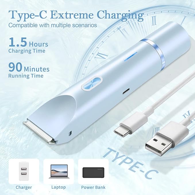 Dermave Bikini Shaver 2.0, 2025 New Glow Aura Bikini Trimmer for Women, 2 in 1 Dual Head Electric Razors for Women, IPX7 Waterproof Wet & Dry Electric Shaver, Rechargeable Portable Body Shaver (Blue)