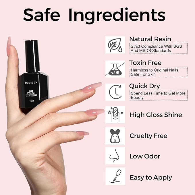 TOMICCA Jelly Pink Gel Nail Polish, Peach Pink Gel Polish, Light Nude Pink Nail Polish Quick Dry, UV Light Cure Translucent Pink Nail Polish Long Lasting Neutral Nail Art Manicure