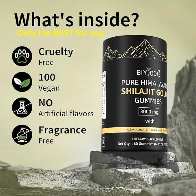 Shilajit Gummies: Pure Shilajit Himalayan Rich in Ashwagandha Gaulshura Fulvic Acid 85 Micronutrients Suitable for Men and Women No Added Sugar