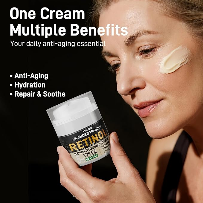 Retinol Moisturizer Anti-Aging Face Cream - Triple Retinol, 5% Squalane, Hyaluronic Acid, Collagen, Peptides, Niacinamide - Hydrating & Firming Wrinkle Night Cream, Fragrance Free, 1.85oz (Pack of 1)