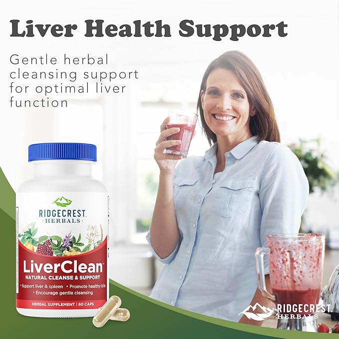 Ridgecrest Herbals LiverClean, Herbal Liver Support Supplement, Blessed Thistle, Dandelion, Detox, Cleanse Support, Healthy Bile (60 Caps, 30 Serv)