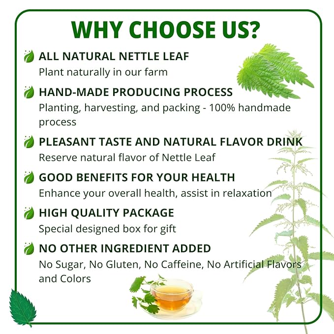 VIDA FARM 125 Nettle Tea Bags, 100% Natural Nettle Leaf Tea, Dried Stinging Nettle Tea, Stinging Nettle Leaf Herbal Tea, No Caffeine, No Sugar, No Gluten, Vegan
