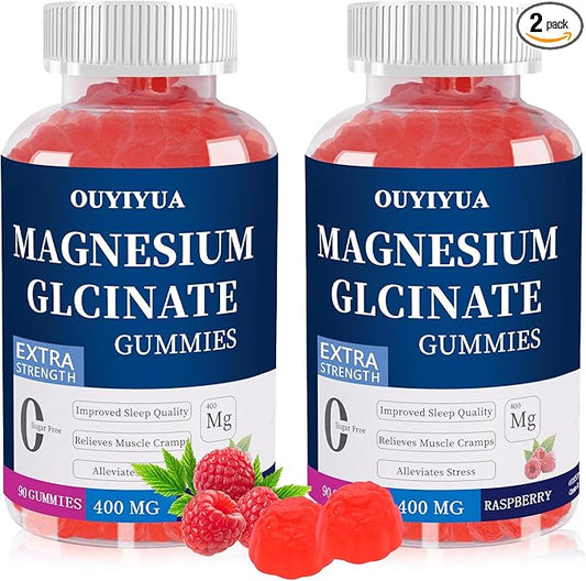 Magnesium Glycinate 400mg Gummies, Sugar Free Magnesium Gummies with Vitamins D, B6 for Sleep Support, Stress and Muscle Relief for Men and Women (2 Pack)