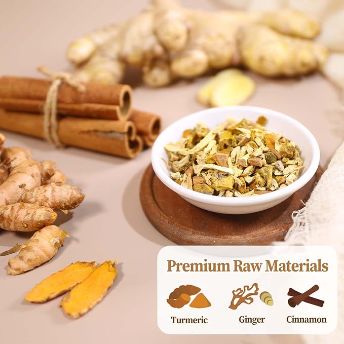 FullChea - Turmeric Ginger Cinnamon Tea Bags, 50 Count, 2g/bag - Premium Turmeric, Ginger, Cinnamon - Non-GMO - Caffeine-free - Aid Digestion & Boost Immunity