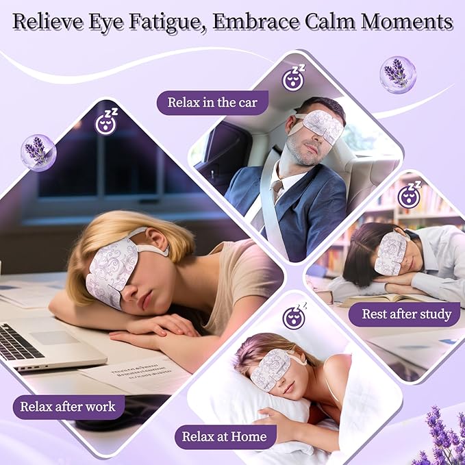 110℉ Constent Cornea Care Rest Self Heating Eye Mask 60Mins, Disposable Lavender Steam Eye Mask for Travel Sleep, Compresses for Dry Eyes, Relaxing Gifts 24 Packs