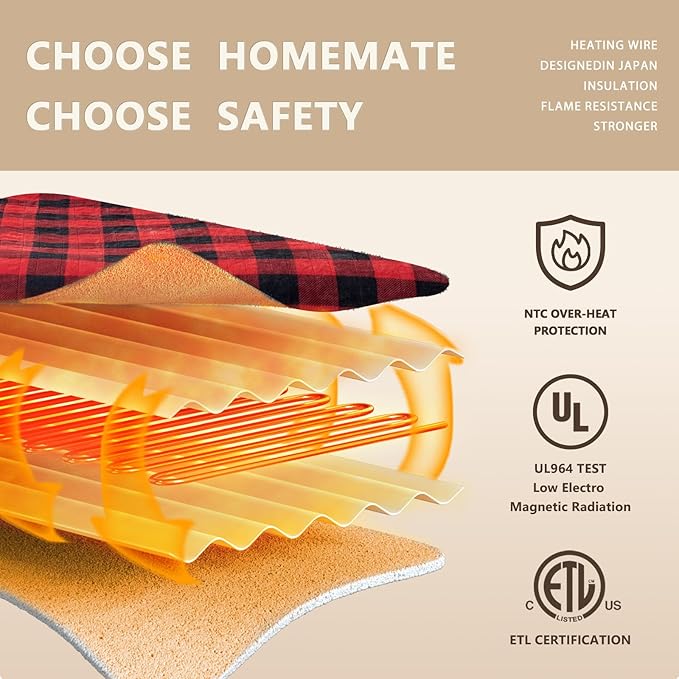 HomeMate Electric Blanket Heated Full Size - 72“x84“ Ultra Soft Cozy Flannel Heating Blanket with 10 Fast Heat Levels 8 Hours Auto Off Over-Heated Protection ETL Certification Keep Warm in Home Office