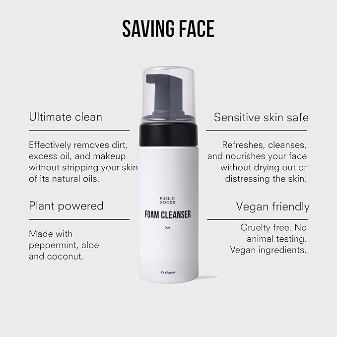 Public Goods Facial Cleanser & Moisturizer for Men & Women | Moisturizing & Hydrating Foaming Cleanser | Removes Dirt & Oil | Makeup Remover | Vegan Friendly | Made in USA | 5 Fl Oz Bottle (Pack of 2)