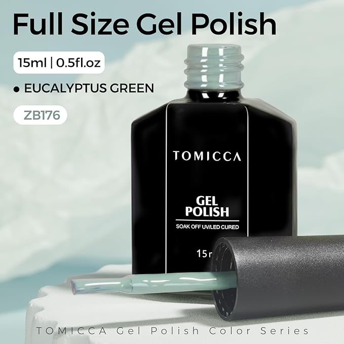 TOMICCA Sage Green Gel Polish, Emerald Olive Green Nail Polish, Soak Off UV Cure Eucalyptus Pastel Gel Polish for Nail Art Manicure Salon DIY