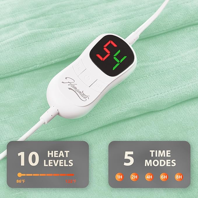 Homemate Electric Heated Blanket Full Size - 72"x84" Heating Blanket Full Size 1/2/4/6/8 Hours Auto-Off 10 Heat Level Over-Heat Protection Flannel Sherpa ETL Certification