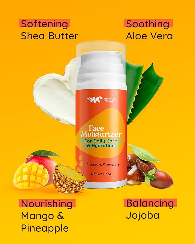 Kids Face Lotion with Shea Butter, Aloe Vera & Jojoba – Gentle, Hydrating Moisturizer for Girls & Boys Ages 8-12 – Lightweight, Fast-Absorbing Daily Face Cream for Sensitive Skin (Mango & Pineapple)