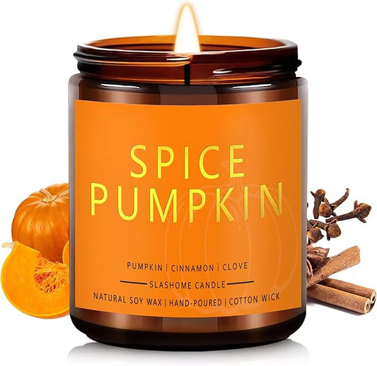Pumpkin Spice Candle 7 Oz, Warm Pumpkin Spice & Sweet Vanilla Fall Scented Candles for Cozy Autumn Home Décor, Perfect Fall Gift for Pumpkin Lovers, 50 Hour Long Burn