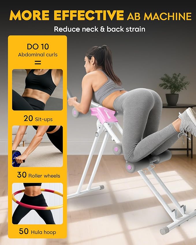 Ab Machine Abdominal Stomach Workout: Adjustable Ab Trainer Machine Ab Cruncher Core Strength Training Equipment for Home Gym Foldable for Women and Men