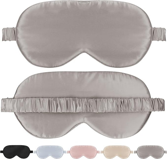 Silk Sleeping Mask for Travel/Plane/Side Sleeper Pure Mulberry Silk Eye Mask for Sleep/Men/Women/Adults Thin Cooling Eye Cover,Grey