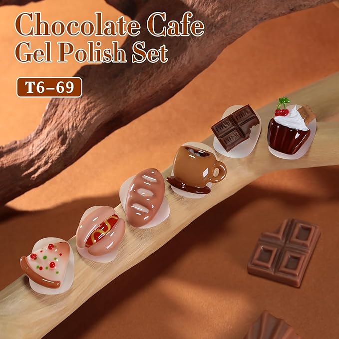 Double Rhythm 6 Pcs 15 ML Gel Polish Set Same Color Same Bottle Soak Off Gel Polish Kit Nail Art Manicure Salon DIY at Home for Women (Burgundy Cherry Brown Coffee -T6-69)