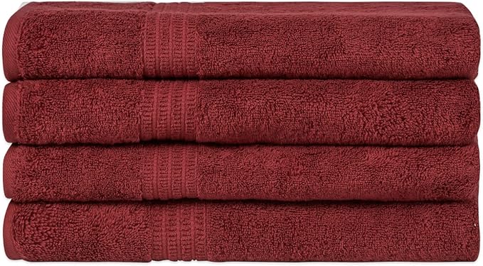 HOMELOVER 4 Piece Luxury Bath Towel Set - 100% Organic Cotton, 500 GSM, Hotel Quality, Highly Absorbent, Soft & Quick Drying Bathroom Towels for Showering, Washing & Guests (Berry Red)
