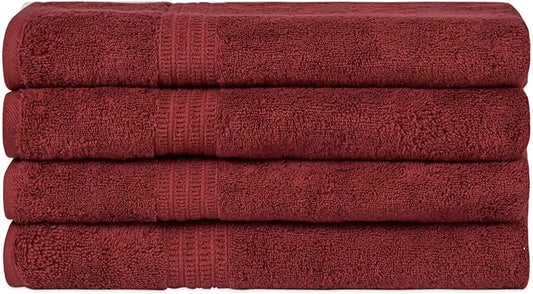HOMELOVER 4 Piece Luxury Bath Towel Set - 100% Organic Cotton, 500 GSM, Hotel Quality, Highly Absorbent, Soft & Quick Drying Bathroom Towels for Showering, Washing & Guests (Berry Red)