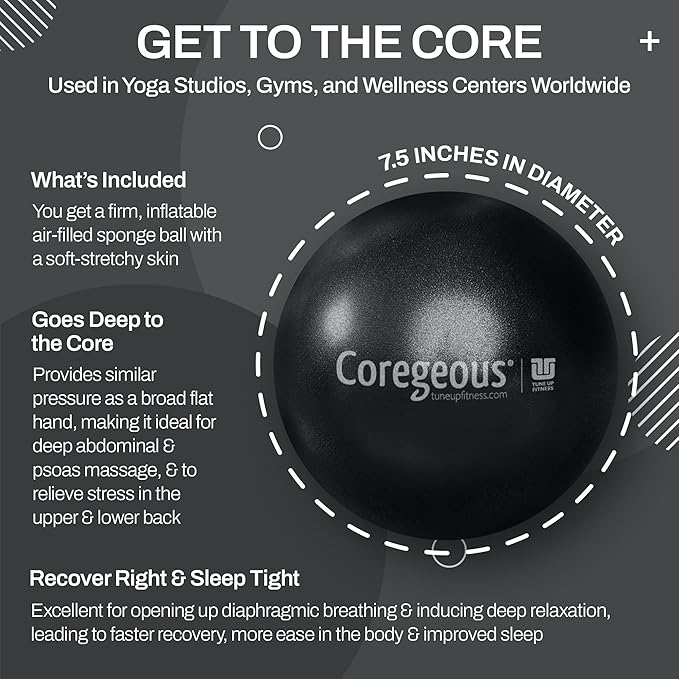 Tune Up Fitness Coregeous Ball – 7.5″ Inflatable Therapy Ball for Core Activation, Psoas & Abdominal Release, Mobility Training & Recovery (Graphite)