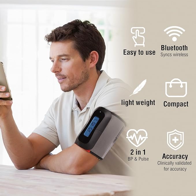 MbH Bluetooth Blood Pressure Monitor- Wireless Upper Arm Cuff BP Monitor for Home Use, IHB and AF Detection, Ultra-Light and Portable, Includes App for iOS & Android