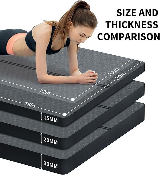 nuveti Large Exercise Mat - 15mm/20mm/30mm Thick Yoga Mat | Workout Mat for Fitness, Yoga, Pilates, Stretching & Floor Exercises for Women & Men with Free Carrying Bag