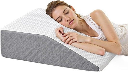 Sweetcrispy Wedge Pillow, Body Pillow for Sleep Apnea, Neck Pain Relief, Post Surgery, Sleeping Comfort, Acid Reflux, Heartburn, Back Pain Relief and Snoring, 7Inch, White& Grey