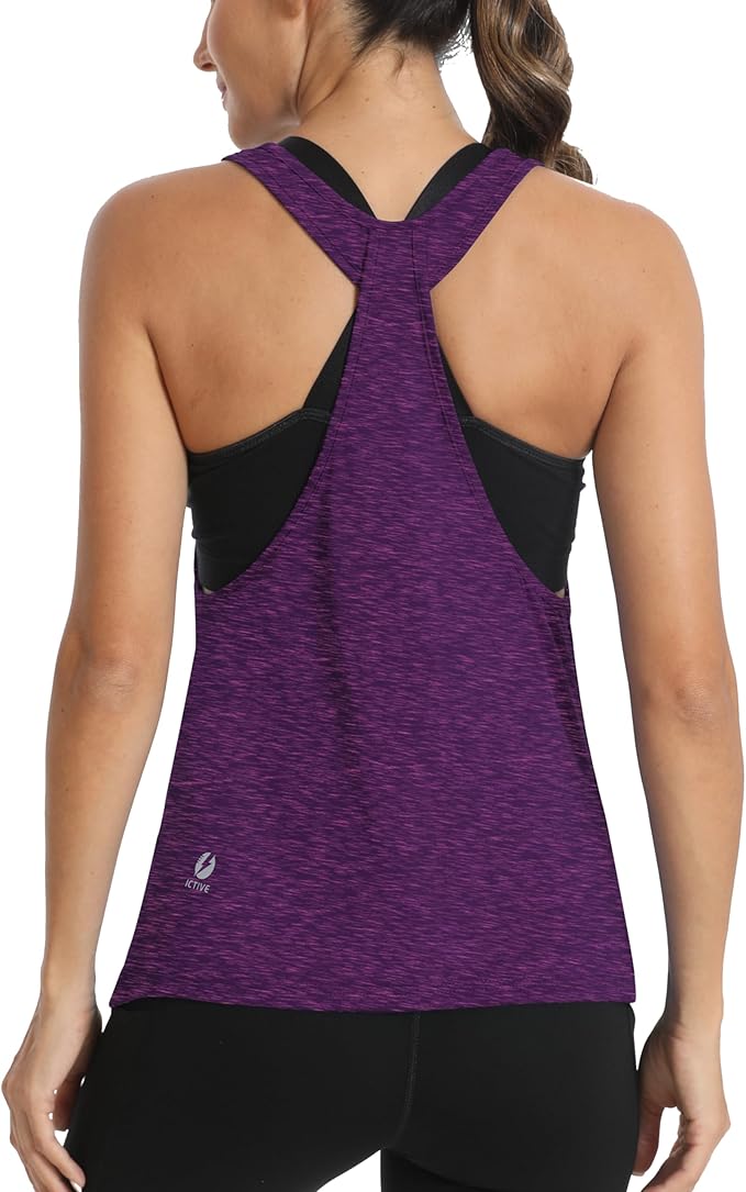 ICTIVE Workout Tops for Women Sleeveless Open Back Muscle Racerback Exercise Tank Shirts