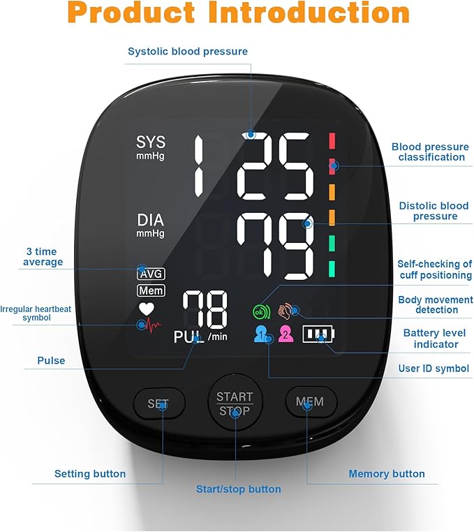 Upper Arm Blood Pressure Monitor for Home Use, FDA-Cleared, Electronic BP Machine with Dual User 240 Memory Sets, 4.7” Large LCD, Extended Cuff 8.66-16.54 in (22-42 cm), Dual Power USB/AAA Batteries
