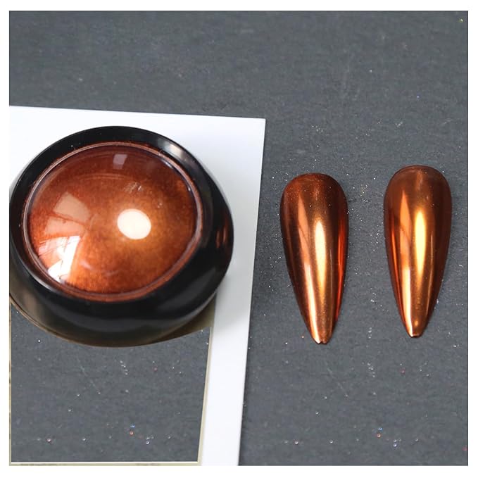Holographic Mirror Nail Powders Chrome Gold Effect Pure Metallic Dust Sequins UV Gel Copper Nail Chrome Powder for Nails Art Decoration, Copper Chrome Nail Powder