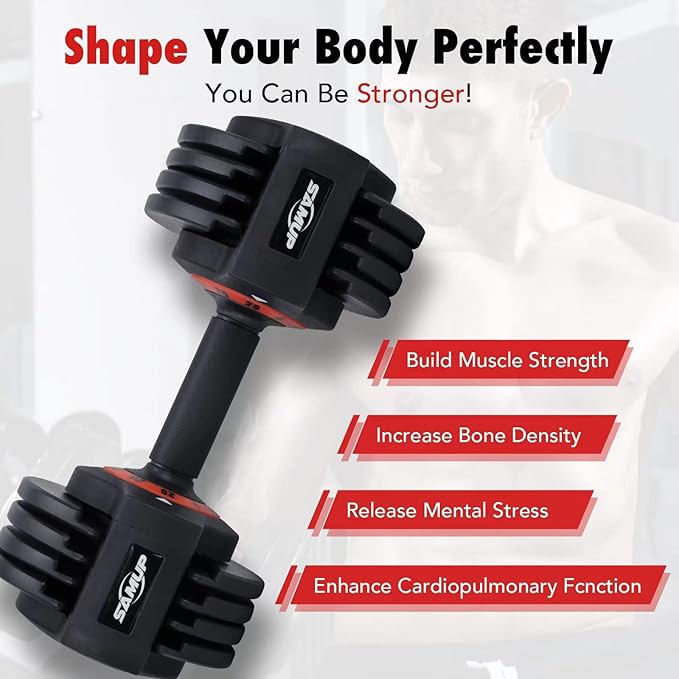 25/55 lbs Pair Adjustable Dumbbells Set, Adjustable Weights Dumbbells Set for Men and Women with Anti-Slip Fast Adjust Weight by Turning Handle,Black Dumbbell with Tray