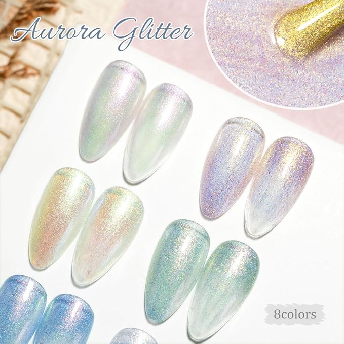 CANNI 8 Pcs 9 ML Glitter Gel Nail Polish Set, Shimmer Sparkly Gold Blue Yellow Purple Green Colors Gel Polish Kit Soak Off Led Manicure Salon DIY Gifts