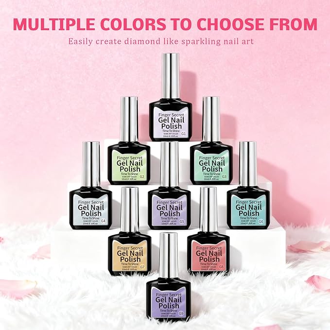 Gel Nail Polish Set, Cat Eye Gel Polish Kit, Holographic Magnetic Shimmer Glitter Purple Pink Red Blue Green Gray Aurora Nail Art, Manicure Salon DIY Gifts, Soak Off, UV/LED Cured (9 Colors H)