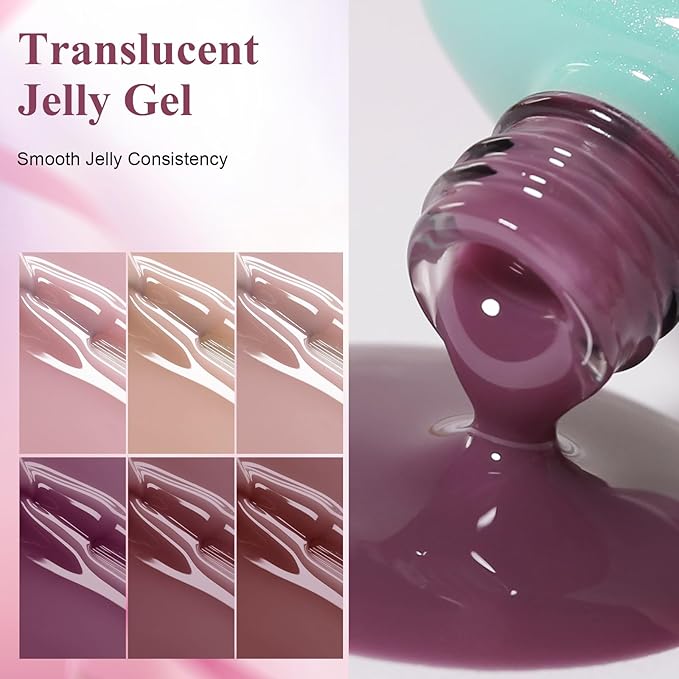 10ml Hema-Free Jelly Nude Gel Nail Polish Set -6 Colors Soak Off UV Long Lasting Sheer Manicure DIY and Salon Art Gift for Women Girls