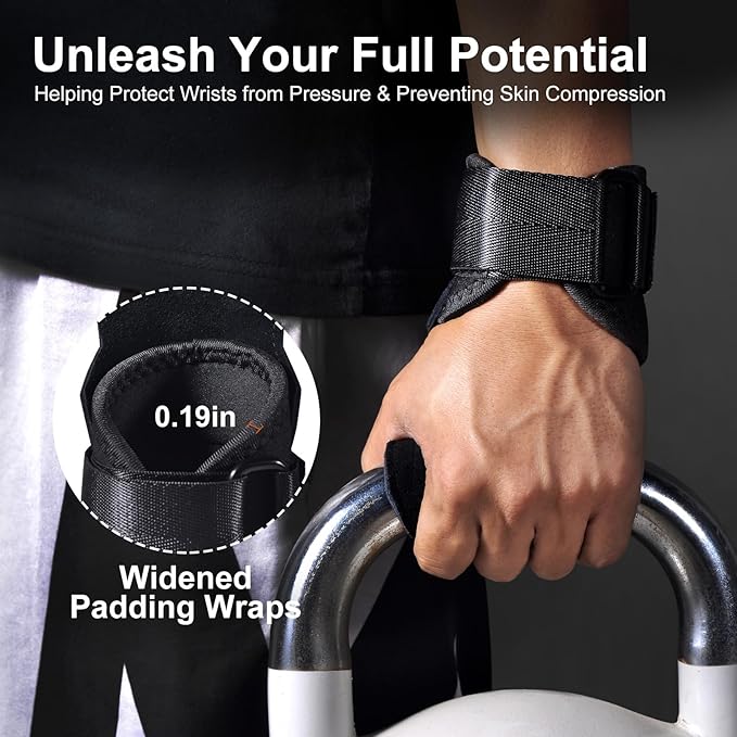 Weight Lifting Wrist Strap, Double Layer Leather Wrist Strap for Deadlift and Powerlifting, Adjustable Neoprene Padded Gym Workout Lifting Hooks