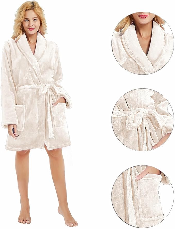 U2SKIIN Women Fleece Robe, Short Cozy Plush Robes for Womens Soft Shawl Collar Warm Spa Bathrobe