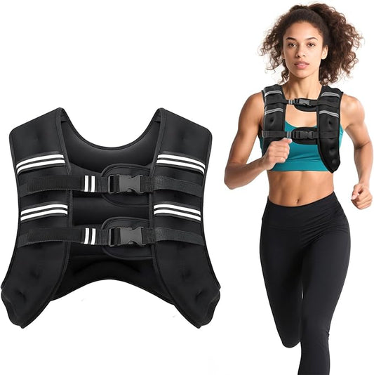 Weighted Vest, 6lb/8lb/12lb/16lb/20lb/30lb for Men, Women with Reflective Stripe, Weight Vests Adjustable for Workout, Strength Training, Running, Fitness, Muscle Building, Weight Loss