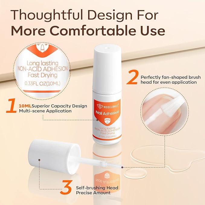 Modelones Nail Glue for Press Ons, Press On Nails and Acrylic Nails, 10 ML Super Strong Long Lasting Gel Nail Glue for Nail Tips, Upgrade Safety Non-Acid Non-Toxic, No need LED Lamp