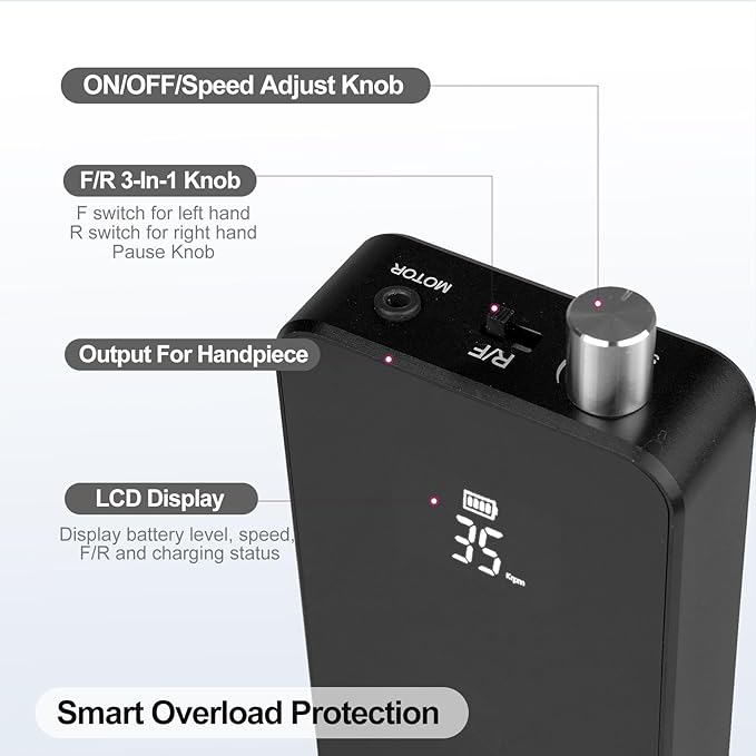 AZ GOGO Nail Drill Machine, 35000RPM Rechargeable Professional Portable Nail Drills for Acrylic Gel Nails - Low Noise & Low Vibration Coreless Motor E-File (Black)