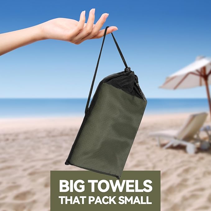 Microfiber Beach Towel Perfect for Travel, Sports, Camping, Swimming, Yoga, Gym-Quick Dry, Sand Free, Compact, Lightweight, Absorbent(Army Green,X-Large(200x90cm, 78x35”))