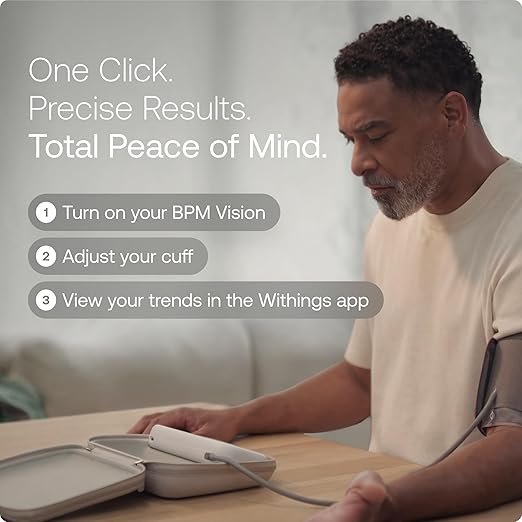 Withings BPM Vision – Smart Arm Blood Pressure Monitor | FDA-Cleared | Easy-to-use, Accurate Systolic & Diastolic Measurements, Wide Range Cuff | Wi-Fi & Bluetooth | iOS & Android | FSA/HSA