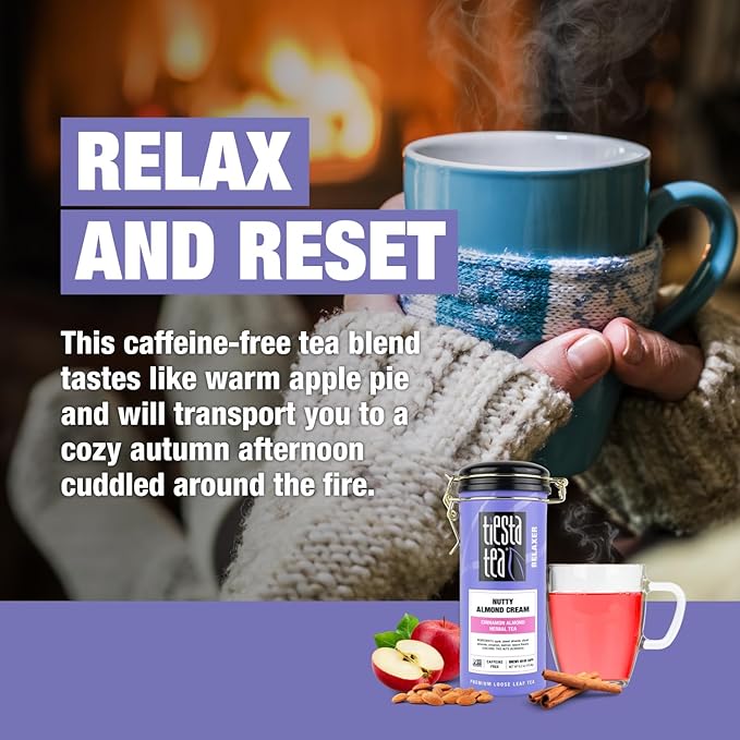 Tiesta Tea - Nutty Almond Cream, Premium Loose Leaf, Cinnamon Almond Herbal Tea Blend, Non-Caffeinated, Make Hot or Iced & Brews Up to 50 Cups, 6.2 Ounce Refillable Tin